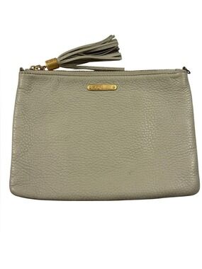 GiGi New York Gray Pebbled Leather Tassel Zip Pouch Clutch Wristlet
